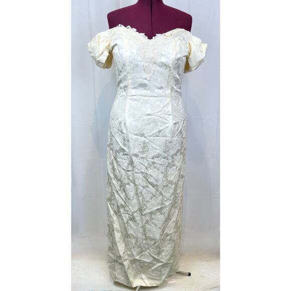 NWT Vintage LORALIE Off Shoulder Floral Dress Prom Bridal Long Ivory Cream 16